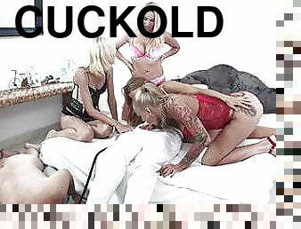 4 hot blondies have fun to humiliate cuckold joschi