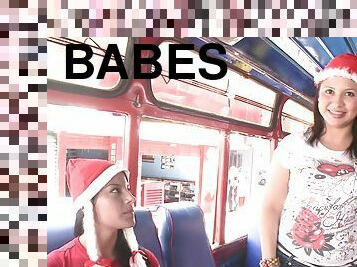 Sexy Latina in a Xmas hat gets rammed in a bus