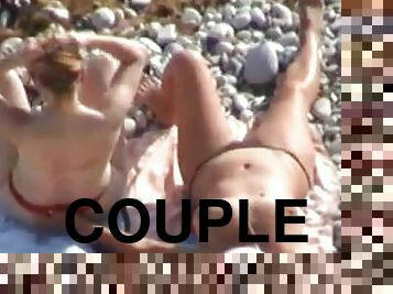 Horny couple are having fun with each other on the beach
