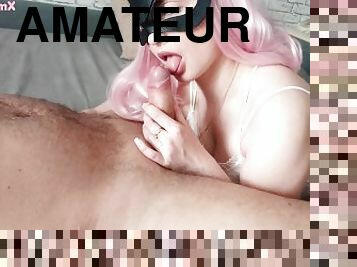 Girl with Pink Hair Sucking Dick and had Reverse Cowgirl Sex - Amateur