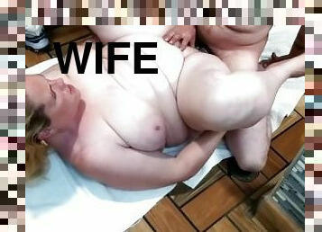 Fucking chubby wife in a truck stop bathroom.