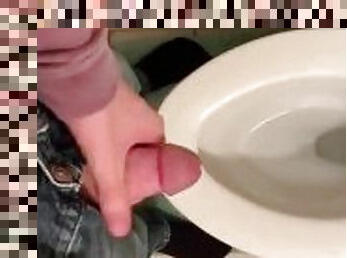 Pissing Through Jeans Into Toilet