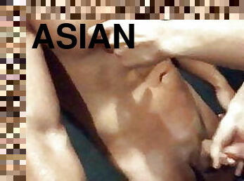 Hot Asian guy nipple played by his friend in the shower!