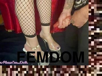 BALL BUSTING and cum on my  STRIPPER HEELS
