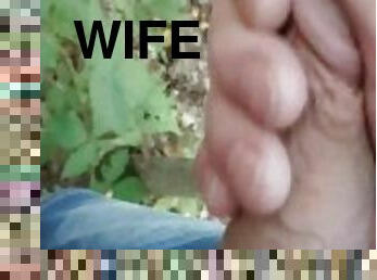 Wife's BFF Husband gives secret handjob in the woods