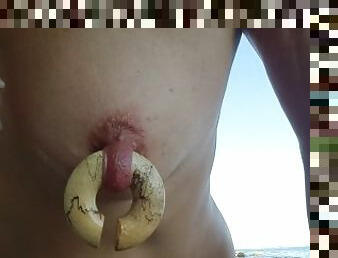 nippleringlover pierced nipples huge nipple rings pierced pussy masturbating outdoor at nude beach