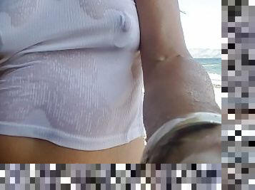 nippleringlover nude beach micro bikini wet t-shirt pierced pussy labia rings huge nipple piercings