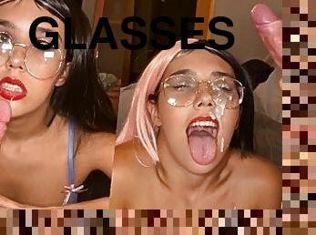 OTAKU FRECKLED girl MAKES a SLOPPY DEEPTRHOAT BJ with AHEGAO FACE  CUM ON GLASSES