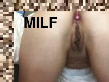Milf enjoying anal beads and solo frigging wet bald pussy