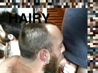 Log Cabin orgy with three horny boys and a hairy dad.  Part One
