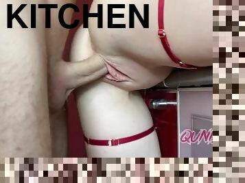 I filmed it on my phone as I fucked her cunt in the kitchen and creampie in pussy