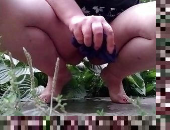 Russian mommy pissing on panties and showing her feet
