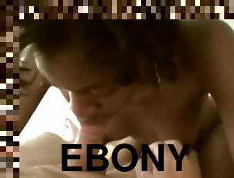 Ebony teen gets to sucking on dick