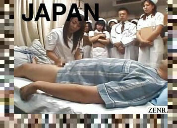 Japanese hospital nurse training day milking patient