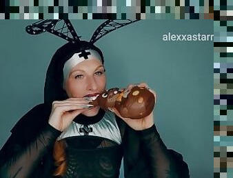 Easter Nun Bunny Cosplay Chocolate Mukbang