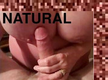 Giant natural 44G tits pov titfuck titjob in sports bra cum between tits (ending on my site)