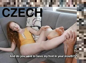 Bare feet in sneakers seduction and rent paying with her sweaty feet (BIG feet, foot domination)