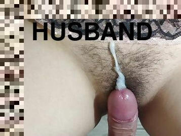 HUSBAND CUMMED ON A HAIRY PUSSY IN 2 MINUTES