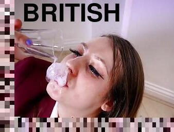 British 19 Year Old in School Uniform Sucks Cock And Drinks Cum From A Shot Glass