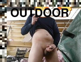 Outdoor jerkoff while smoking a cigarette