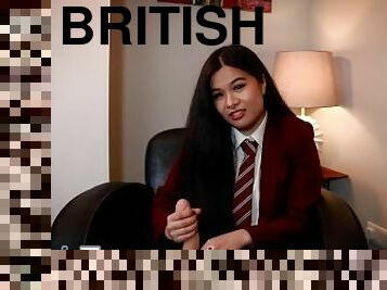 Cute British Asian 18 Year Old in School Uniform Tells You How To Wank Your Cock For Her