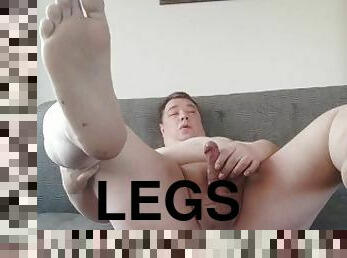 Masturbating and jerking thick cum with legs spread wide and asshole seen