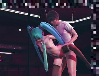 Bound Miku gets fucked in public at a strip club