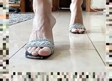 Wearing Male G-String And Female Sandals 3 (FLOOR VIEW)