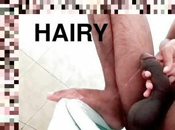Twink hairy Boy Pissing with Black cock on feet