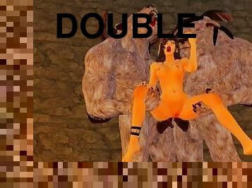 double anal Furry monsters - meeting in an ancient cave