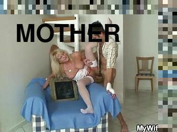 Blonde mother in law pleases big-cocked guy