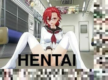 3D HENTAI Schoolgirl strokes her pussy in a subway car