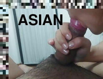 Asian girlfriend enjoys cum in mouth