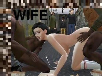 Horny Wife Fucks Homeless Men in Public while Husband Watches - DDSims