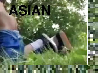 Asian Girl Keeps Cumming In The Forest