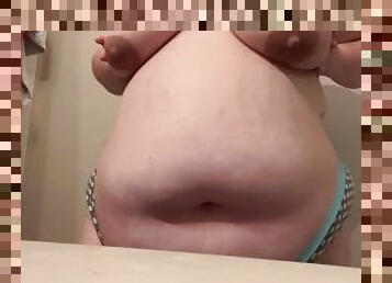 9 months pregnant bbw oils swollen belly