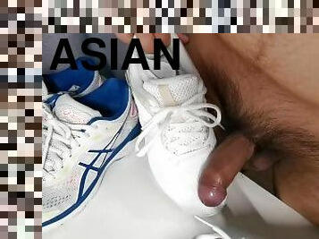 Cum on girlfriend’s white Asics shoes?