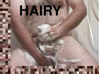 Horny, hairy daddy gets dirty in the shower ???? (with close-up cum ????????)