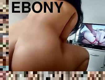 ebony 18 years old jumping hard watching two cocks in the ass in porno until she ejaculates????????????????