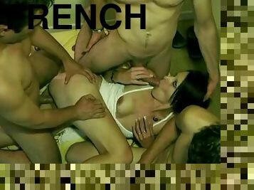 French mature Sophie gangbanged in a swingers club