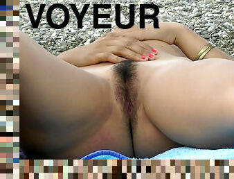 Voyeur spy cam on public beach grabs nude hairy teens up close
