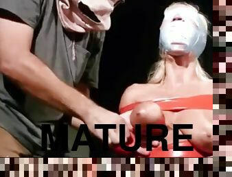 Extreme gagging and breast bondage for a mature slut