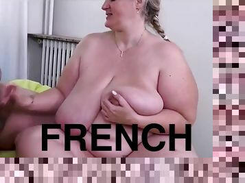 Obese French BBW mom with saggy tits gets cum on her fat ass