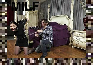 Submissive Brunette mom in handcuffs - homemade BDSM punishment