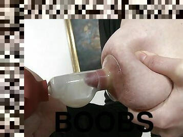 Huge Boobs Are Sprinkling Milk At Casual Lesbian Art Gallery Scene