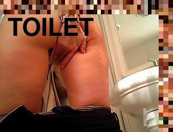 Spy cam in the toilet, shaved pussy and anus closeup