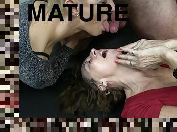 Muscular man slides his large dick in mature pussies Dana and Belinda