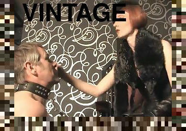 Glamour Mistress In Vintage Clothes Punishes Her Slave