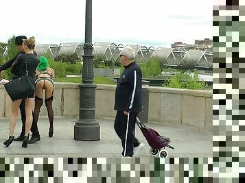 Two Euro whores disgraced outdoor public
