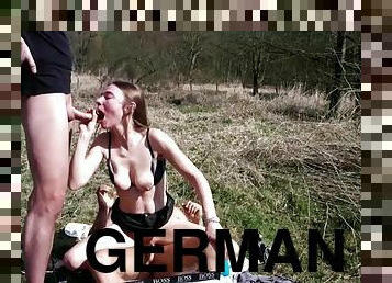 ANOREXIC GERMAN EIGHTEEN YEARS OLD In Real MMF Threesome Orgy Copulation Outdoor In Park - NAIL HARD FUCK